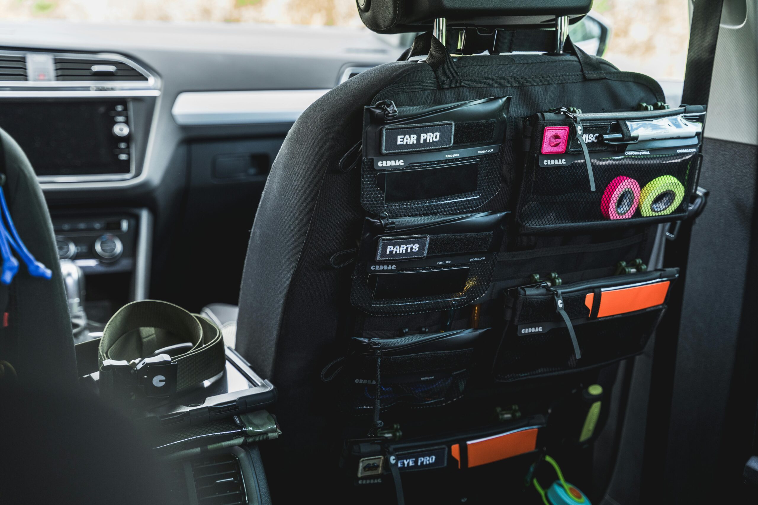 family car backseat organized for kids