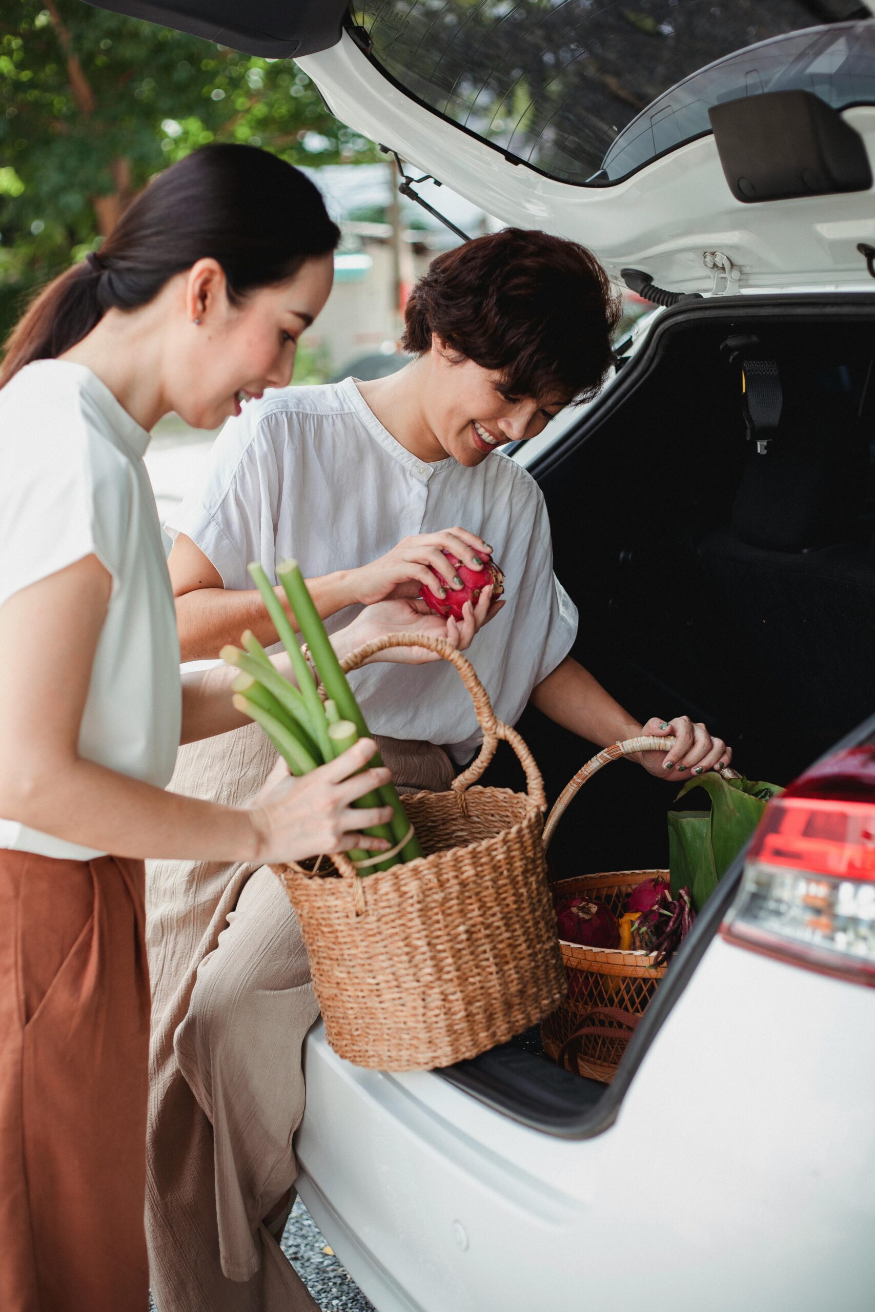 family car trunk organized for groceries